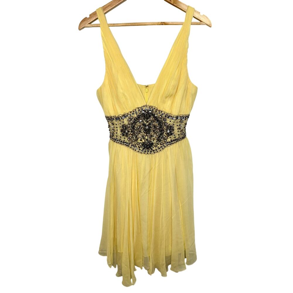 NWT Mandalay Yellow Silk Gold Beaded Embellished Mini Cocktail Party Dress Sz 6